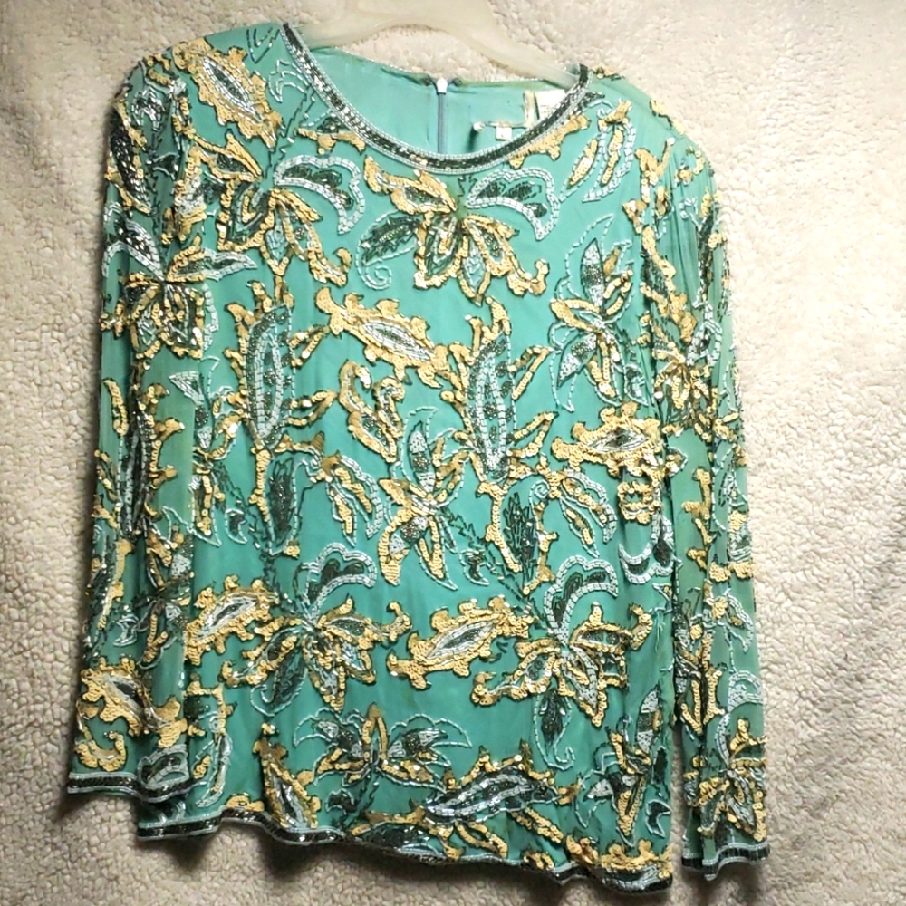 Long sleeve beaded blouse